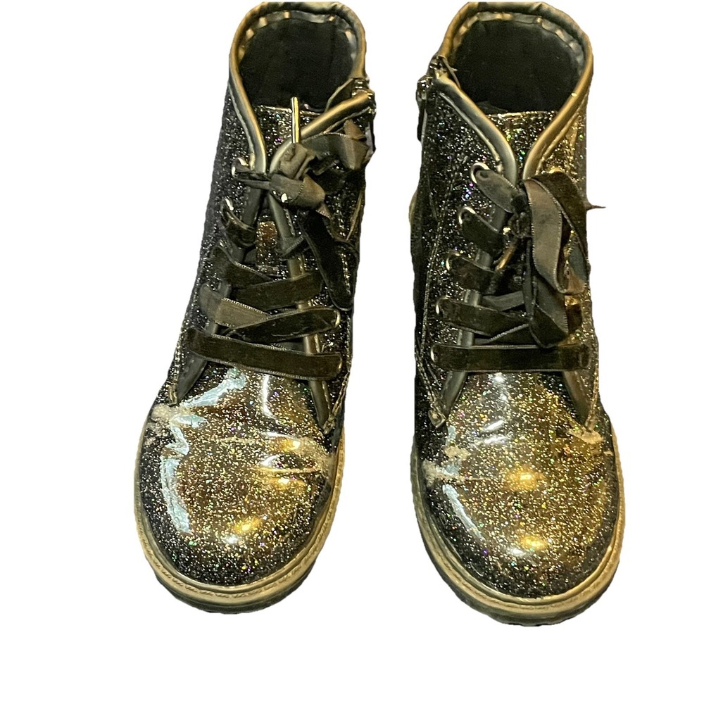 Fitory Girls Boots Size 1 Black Glitter Ankle Waterproof Combat Shoes Zipper